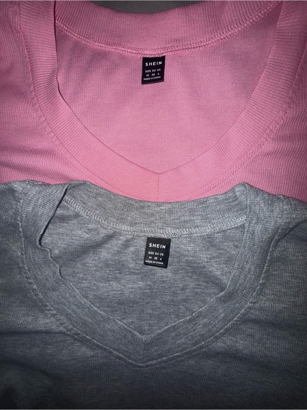 SHEIN Long Sleeve Basic Bundle | Pink + Gray V-Neck Tops | Size M - Picture 2 of 4
